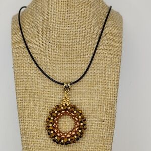 Gold Beaded Circle Pendant Necklace by